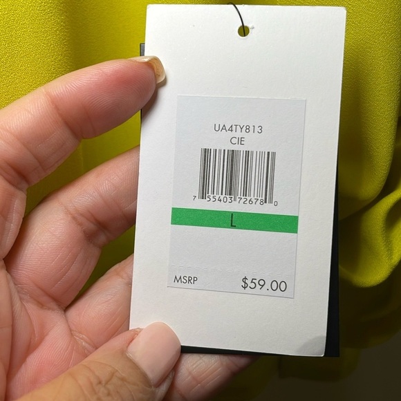 DKNY Yellow/Green Ruched Long Sleeve Blouse sz L - Picture 6 of 7